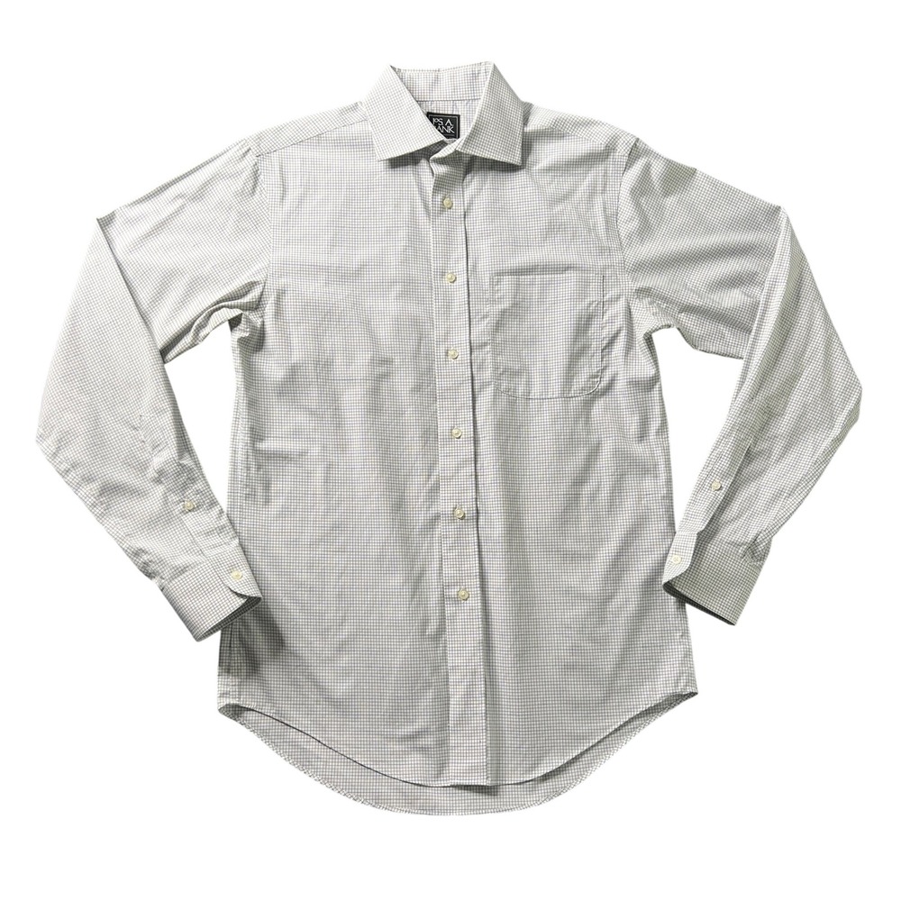 Jos A Bank Mens 15-34 Traveler Travel Tech Slim Fit Shirt White Blue Micro Check